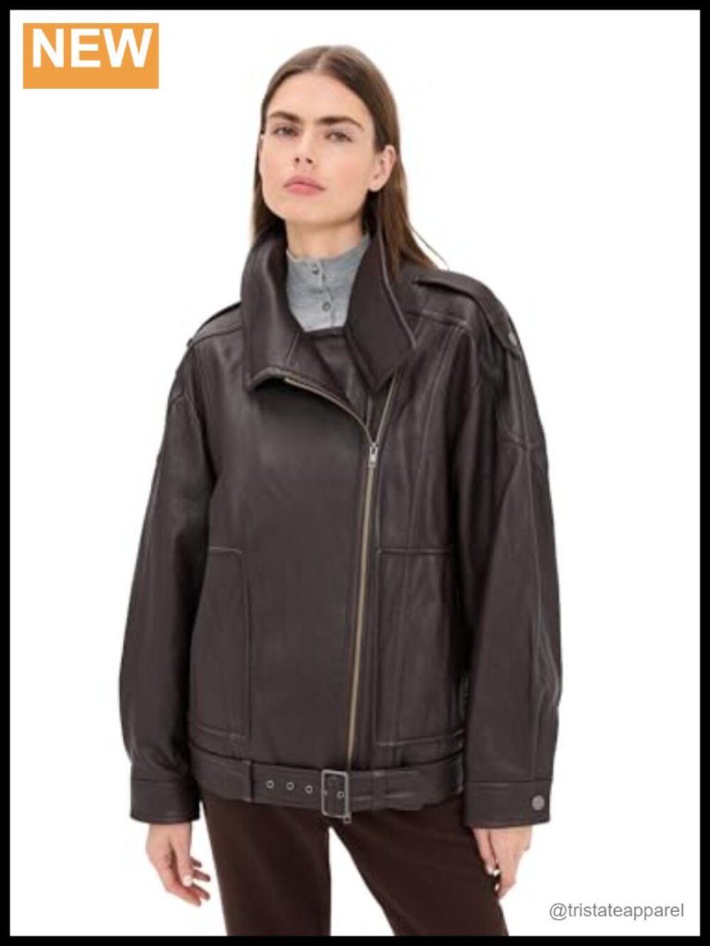 Vince Oversized Leather Biker Jacket Lamb